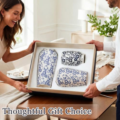 LemonRoad 3 Pack Chinoiserie Vases Porcelain Blue and White Vases for Flowers Pottery Chinoiserie Ceramic Vase for Living Room Mother's Day Decor Table Centerpiece, 6.9", 8.7", 11.8"(Rustic) - style: Rustic