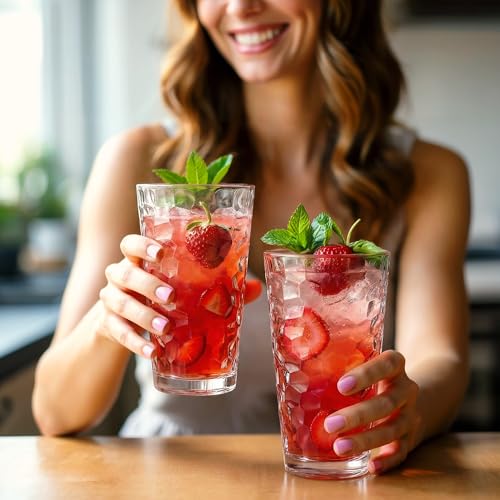 Bravario Hammered Plastic Drinking Glasses Set of 6-22 oz Clear Reusable Cups, Durable Dishwasher Safe Highball Tumblers, Stackable BPA & EA-Free - size: Tall - Set of 6