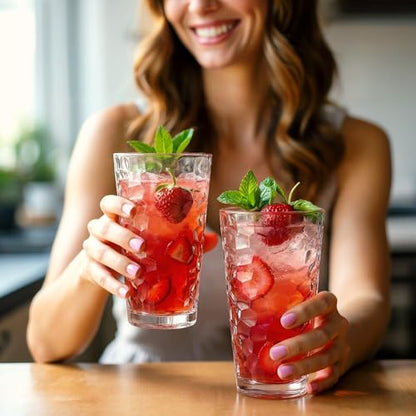 Bravario Hammered Plastic Drinking Glasses Set of 6-22 oz Clear Reusable Cups, Durable Dishwasher Safe Highball Tumblers, Stackable BPA & EA-Free - size: Tall - Set of 6