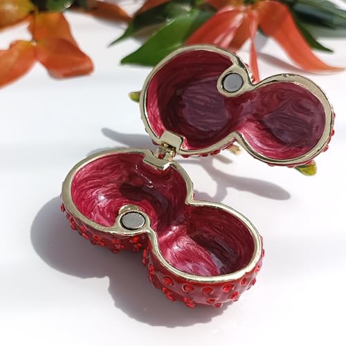 Enamel Cherry Blossom Jewelry Box with Diamond Accents Metal Crafted Trinket Container Tabletop Statue Perfect for Home Decor & Unique item for Chrismas Day Birtday Gift