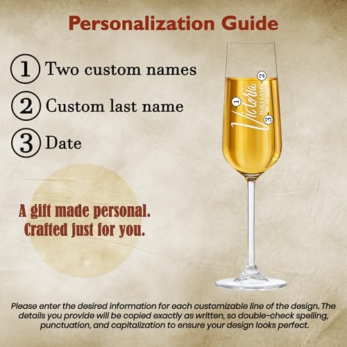 Personalized Champagne Flutes with Names – Vertical Engraved Wedding Glasses, Custom Couple Champagne Flute, Last Name & Date, Wedding Toast Glasses (Champagne Flutes-D3) - color: Champagne Flutes-D3