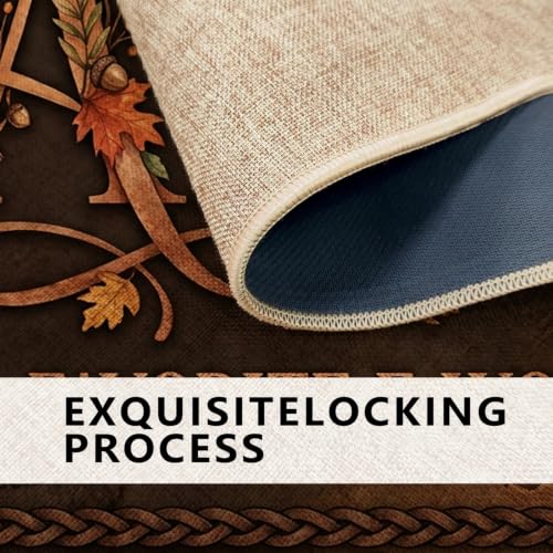 Leaves Welcome Door Mat, Seasonal Rustic Pumpkins Text Fall Brown Washable Low Profile Decorative Doormat for House Office Outside Inside Entrance Decor 29x17 Inch