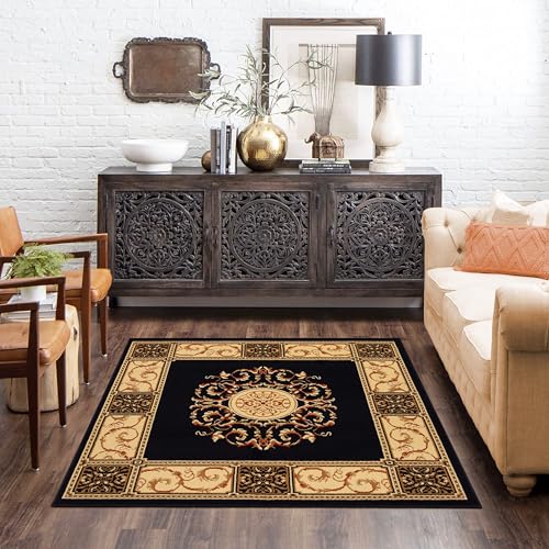 Superior Indoor Area Rug, Floral Medallion Design, 5'x5', Midnight Blue Z | Attractive Rug with Jute Backing, Durable Beautiful Woven Design, Perfect for High Traffic Areas Hallway, Living, Dining Room - color: Midnight Blue - Z, size: 5' x 5'