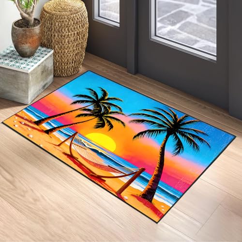 Coconut Palm Sunset Area Rug 2x3 ft Entry Rug Washable Boho Rugs Non Slip Low Pile Floral Door Mat Small Carpet for Bedroom, Bedside, Kids Room, Office, Dining Room - color: Coconut Palm Sunset, size: 2' x 3' (Rectangular)