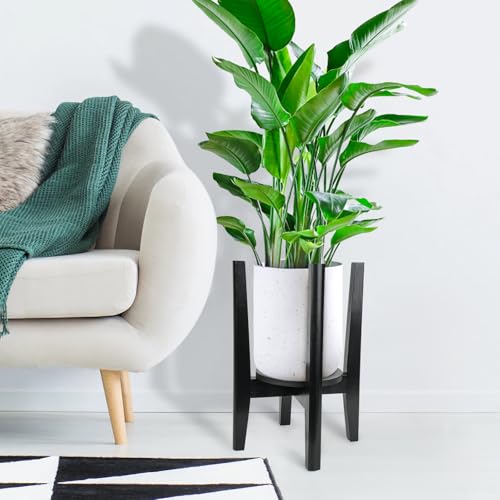2 Packs Adjustable Plant Stand with Tray,Indoor Wood Plant Stand Fit 8'' to 12'' Planter,Mid Century Modern Flower Pot Holder Rack(Plant and Pot Not Included) Black - color: Black, size: 2 PACKS