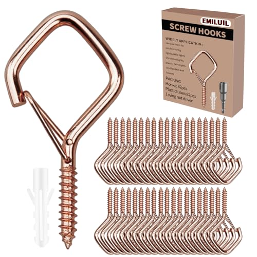 82 PCS Metal Rose Gold Eye Screw Hooks for Hanging Heavy Duty.Windproof Ceiling Hooks for Hanging Plants,Cup,Wind Chime,Bird Feeders,Christmas String Lights at Indoor&Outdoor 2.2 Inch - color: Rose Gold, size: 82Pcs