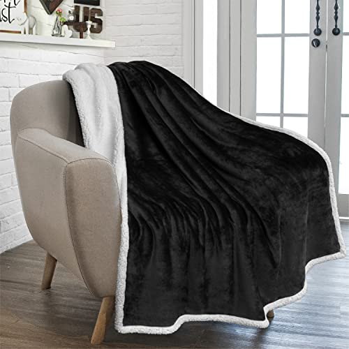 PAVILIA Sherpa Fleece Throw Blanket for Couch, Black, Plush Soft Fuzzy Sofa Blanket, Cozy Reversible Winter Throw for Women Men, 50x60 Inches - color: Black, size: 50 x 60 Inches - Throw