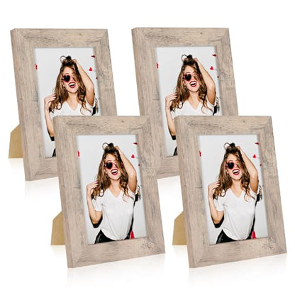 iRahmen 5x7 Picture Frame Set of 4, Smoke Gray Frame with High Definition Glass, 5 x 7 Wood Photo Frames for Tabletop Display and Wall Mounting - color: Smoke Gray, size: 5X7