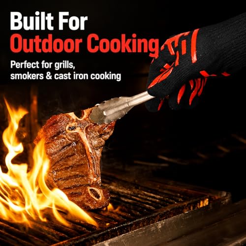 BBQ Grill Gloves Kit - 1472°F Heat Resistant BBQ Gloves, Meat Shredder Claws & Silicone Basting Brush for Fire Pit, Campfire, Grilling & Outdoor Cooking - color: Bbq Grill Gloves Kit