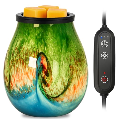 Wax Melts Warmer with Timer-Art Glass Wax Warmer for Scented Wax Electric Candle Warmer with 7 Colors LED Light, Removable Silicone Dish Wax Melter for Home Office Decor & Gifts (Storm-timer) - color: Storm-timer