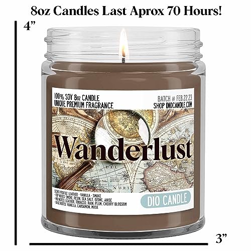 Wanderlust Scented Candle - Smells Like Leather - Vanilla - Smoke - 100% Naturally Vegan Soy and Premium Fragrance | Great Gift | Handmade in Denver, Colorado (8oz Glass Jar) - size: 8oz Glass Jar