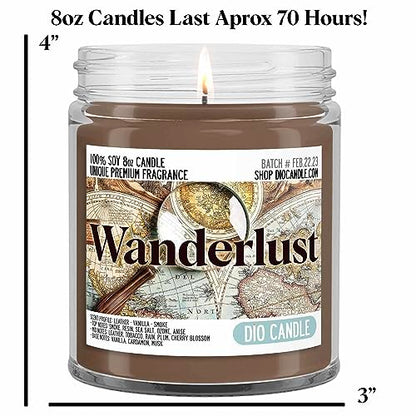 Wanderlust Scented Candle - Smells Like Leather - Vanilla - Smoke - 100% Naturally Vegan Soy and Premium Fragrance | Great Gift | Handmade in Denver, Colorado (8oz Glass Jar) - size: 8oz Glass Jar