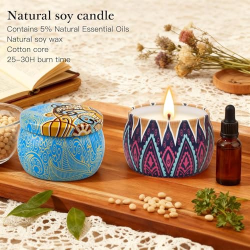 Candle Gift Set for Women, 4 Pack Long Lasting Lavender Scented Soy Candles, Aromatherapy Candles for Home Relaxation, Ideal Gift for Birthday, Thanksgiving, Mother's Day, Valentine's Day
