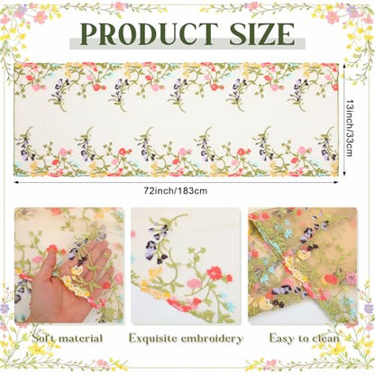 Embroidered Lace Table Runner Spring Summer Floral Tulle Trim Table Runner Flowery for Easter Home Kitchen Dining Wedding Party Indoor Decoration(13 x 72 Inch) - size: 13 x 72 inches