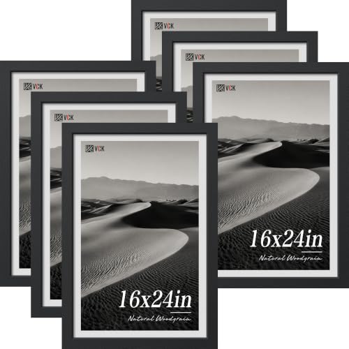 VCK 16x24 Poster Frames Black - 6 Pack, Wide Border Wood Picture Frame, Multi-Directional Display Family Photos, Office Prints, Studio/Gallery, Wall Hanging - color: Black, size: 16 x 24