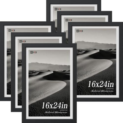 VCK 16x24 Poster Frames Black - 6 Pack, Wide Border Wood Picture Frame, Multi-Directional Display Family Photos, Office Prints, Studio/Gallery, Wall Hanging - color: Black, size: 16 x 24