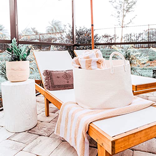 OrganiHaus Round Toy Basket & Blanket Basket, Cotton Rope 20x13" | Full Off-White - Round Cotton Rope Basket, 20x13" - color: Full Off-White, size: Wide