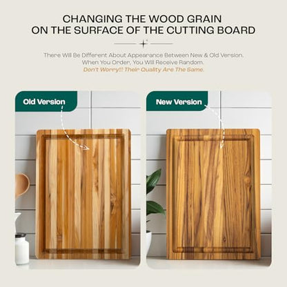 Yes4All Durable Teak Cutting Boards for Kitchen,[16.5''L x 13''W x 1.5”Thick] Medium Edge Grain Cutting Board, Pre Oiled Wood Cutting Boards, Thick Chopping Board w/Juice Grooves and Easy Grip Handle - size: 16.9"L x 13"W, style: Teak