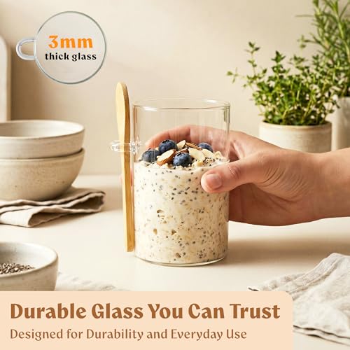 Overnight Oats Containers with Lids - Glass Mason Jars, Meal Prep | Bamboo Wood, Airtight Silicone Seal Set of 4 - Includes Spoons, 40 Labels for Chia Pudding, Yogurt, Cereal, Oatmeal - color: 4 pack - Bamboo Lid