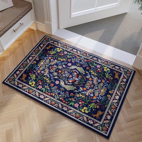Rugcomf Entryway Rug 2x3 Rug Door Mat Indoor Entrance Washable Rug Small Non-Slip Low Pile Throw Rugs for Entryway, Kitchen, Front Door Indoor Entrance, Entry(Blue) - color: Blue, size: 2' x 3' (Rectangular)
