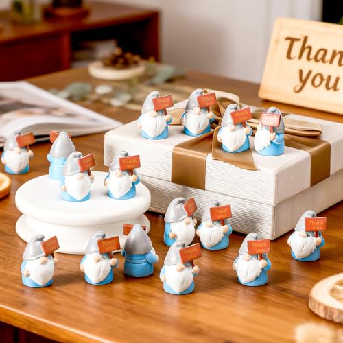 24 Pcs Mini Resin Gnomes Figurines Miniature Tiny Fairy Gnomes Figurines Inspirational Appreciation Gnome Statues with Motivational Word for Office Desk Table Employee Family Supplies(Thank You) - color: Classic, style: Thank You