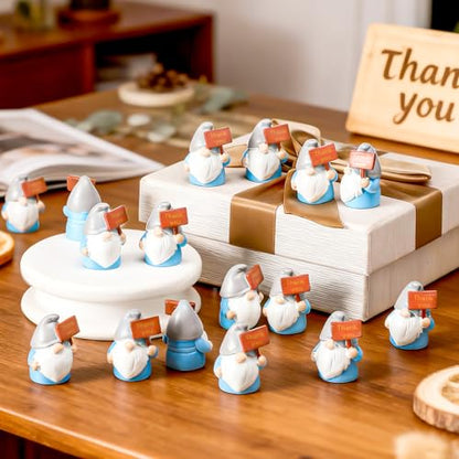 24 Pcs Mini Resin Gnomes Figurines Miniature Tiny Fairy Gnomes Figurines Inspirational Appreciation Gnome Statues with Motivational Word for Office Desk Table Employee Family Supplies(Thank You) - color: Classic, style: Thank You