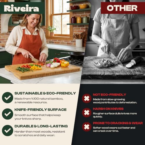 Riveira Extra Large Bamboo Cutting Board, 30" x 20", 0.8 Inch Thick – Cool Stove Top Cover Cutting Board, Noodle Board Stove Cover with Juice Groove, Reversible Butcher Block for Charcuterie - size: 30"L x 20"W