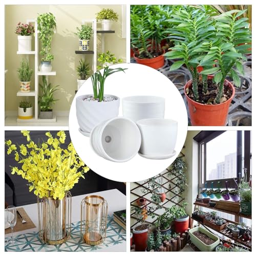sietpoek 4.7” Ceramic Plant Pots with Drainage and Saucer 4PCs White | White Ceramic Flower Pots with Drainage Hole and Saucer, Decorative Planter for Indoor Outdoor Garden Plants Succulen - size: 4.7 Inch