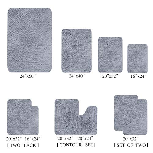 Walensee Shaggy 2 Piece Bath Rug Sets (Grey) 20 x 24 Non Slip, U Shape Contour Rug & 20 x 32, Machine Wash/Dry Plush Absorbent Bath Mats for Bathroom - color: Grey