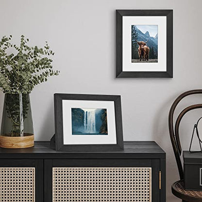Americanflat 8x10 Picture Frame - Matted to 5x7 - Engineered Wood - Black | Shatter-resistant glass, wall or tabletop display with included easel, sawtooth hangers included, secure turn-tab backing - color: Black, size: 8x10
