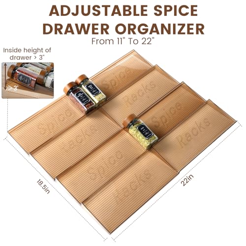 2 Pack Spice Rack with 24 Spice Jars, 4OZ Wood Lid Spice Containers with Expandable Spice Organizer Shelf, Spice Labels, Pepper Grinder Lids, Chalk Marker & Funnel Set for Drawer Kitchen Countertop