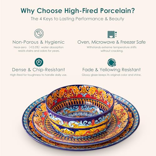 vancasso Plates and Bowls Sets,12-Piece Porcelain Dinnerware Set Service for 4, Bohemian Style Dishes Set for 4, Kitchen Dinner Set, Microwave and Dishwasher Safe, Scratch Resistant, Series KRVI - size: Service for 4 (12 Pcs)
