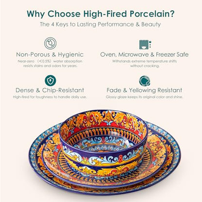 vancasso Plates and Bowls Sets,12-Piece Porcelain Dinnerware Set Service for 4, Bohemian Style Dishes Set for 4, Kitchen Dinner Set, Microwave and Dishwasher Safe, Scratch Resistant, Series KRVI - size: Service for 4 (12 Pcs)