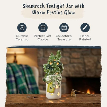 Blue Sky Clayworks Shamrock Jar Tealight Holder, 4.5" L x 4.5" W x 10.75" H