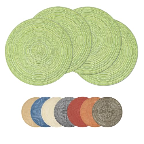 Artoid Mode Green Cotton Polyester Braided Placemats Set of 4, 14 Inch Washable Non-Slip Woven Round Table Mats for Party Kitchen Dining Decor - color: Green, size: 14", Round 4 Pcs