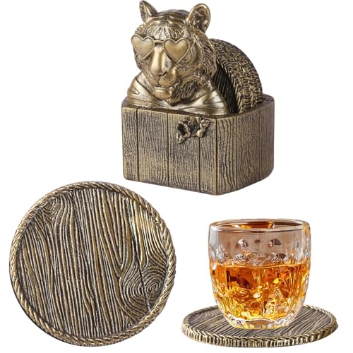 Cabin Coasters Set 6 Full Size Non-Slip Bar Coasters, Indoor Christmas Decorations, Man Cave Gifts for Men, Rustic Handmade Decor for The Home (Tiger) - style: Tiger-02