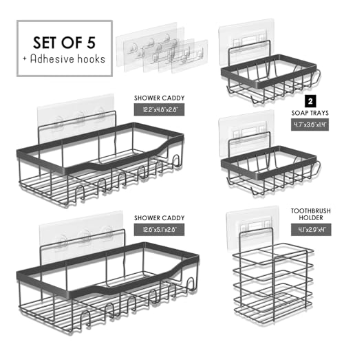Clara Clark Shower Caddy Adhesive Organizer, Large Capacity Shower Rack, Rustproof Stainless Steel Shelves - color: Grey
