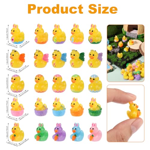 Lyreh 25pcs Mini Resin Ducks for Easter, 5 Styles Tiny Ducks Resin Easter Butterfly Small Basket Stuffers Little Miniature Figurines Eggs Rabbit Duckies Garden Carrot Rabbit Ear Decoration