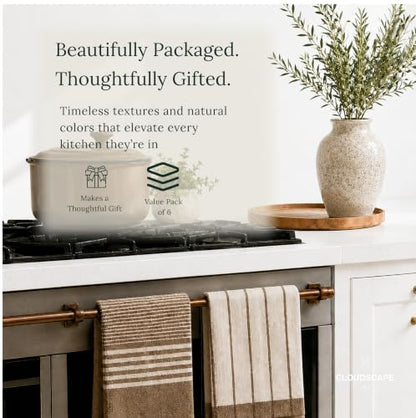CSL Pack of 12 Kitchen Towels, Absorbent & Soft, Oversized, 18x28 - Beige | Soft, Quick-drying Weave, no Streaking, Hanging Loop, Always a Clean Towel Ready, Linen-inspired Texture, Housewarming Gift - color: Beige, size: 12 Pack