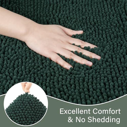 LOCHAS Bathroom Rugs Sets 2 Piece, 20''x20'' & 34''x21'', Hunter Green | Non Slip U-Shaped Toilet Rug, Chenille Washable Absorbent, Soft Bath Mat Set for Shower, Sink - color: Hunter Green