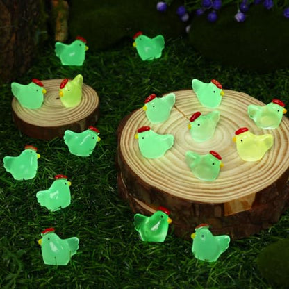JUNEBRUSHS 50 Pcs Mini Chickens Tiny Resin Chicken Luminous Hen Figurines Glow in The Dark Chicken Ornament for Crafts Home Garden Table Decor - style: Chickens Style