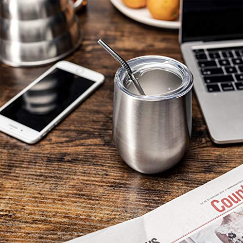 COMOOO Stainless Steel Wine Tumbler with Lid and Straw 12oz Double Wall Vacuum Insulated Travel Tumbler Cup for Coffee, Wine, Cocktails, Champagne (Black White Silver and Rose Gold,8 Pack) - color: Black-White-Silver-Rose Gold