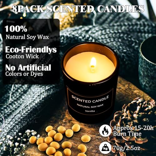 Scented Candles Gifts for Women Men, 8 Pack 3 Oz Scented Candles for Home, Natural Soy Wax Strong Fragrance Long Lasting Aromatherapy Candles for Women Men, Gifts for Birthday