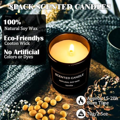 Scented Candles Gifts for Women Men, 8 Pack 3 Oz Scented Candles for Home, Natural Soy Wax Strong Fragrance Long Lasting Aromatherapy Candles for Women Men, Gifts for Birthday