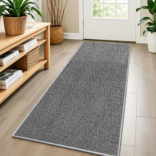 Faux Jute Rug Runner 2'x6', Washable & Non-Slip, Grey | 0.27" Low Pile Hallway Rug - No Shedding, No Odor. Farmhouse Boho Style for Entryway, Bedroom, Kitchen, Patio & Garage - color: Grey, size: 2' x 6' (Rectangular)