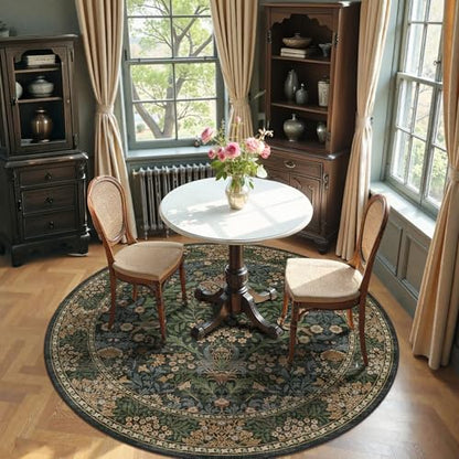 4ft Round Washable Area Rug Non-Slip Carpet for Bedroom Gold Green - color: Gold Green (Larger Pattern), size: 4' (Round)