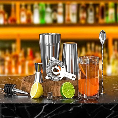 Cocktail Shaker,Cocktail Shaker Set 6 Pcs,27OZ Drink Shaker | Martini Shaker,Boston Shaker,Cocktail Strainer,Bartender Kit,Stainless Steel Double Measuring Jigger,Mixing Spoon