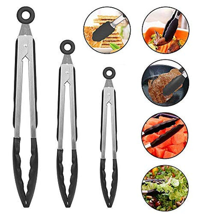 4-piece Silicone Spoon Spatulas + 3-piece Silicone Tongs Set