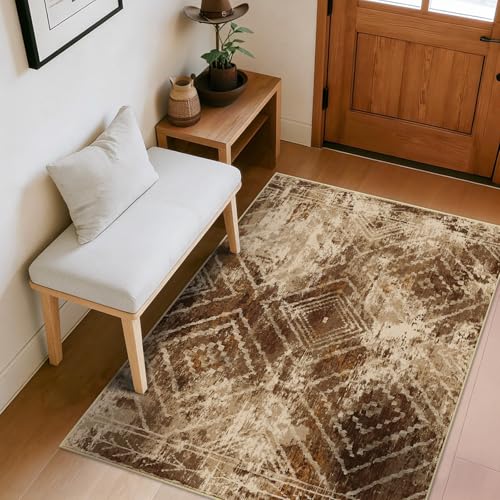 3'x5'Washable Area Rug for Living Room Bedroom Cowhide | Soft Western No Slip Low Pile Print Foldable Indoor for Kitchen Dining Room - color: Abstract/Cowhide, size: 3' x 5' (Rectangular)