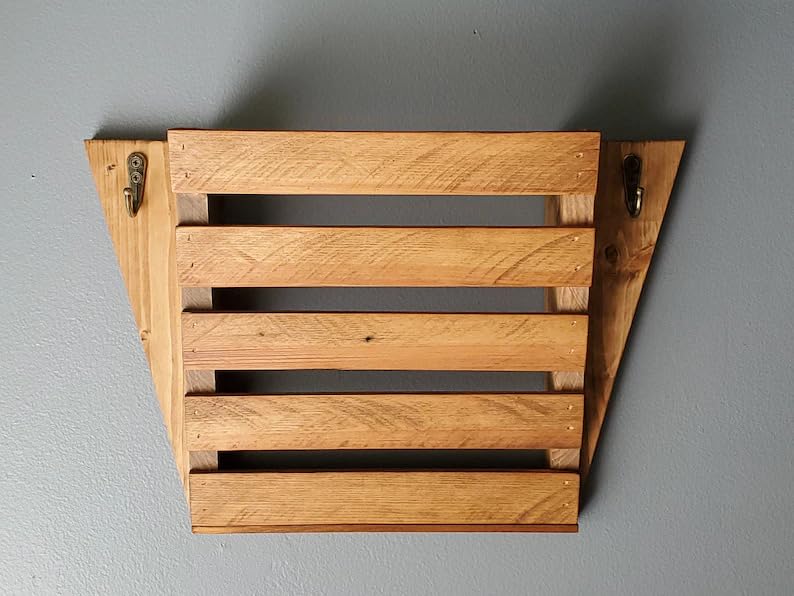 Rustic Wood Wall Mount Mail Organizer with Hooks, Farmhouse Wooden Wall Letter Holder, Key Holder Mail Sorter for Entryway, Kitchen, Office, Home Decor